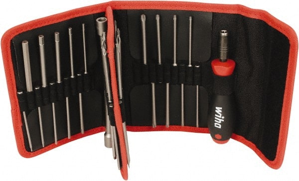Wiha - 37 Piece, 1/4" Drive Screwdriver SoftFinish Handle Bit Set - #0 to #3 Phillips, 1/16 to 1/4" Hex, T8 to T30 Torx, #1, #2 & #3 Pozidriv, 2.5, 3, 4.5, 5.5 & 6mm Slotted - Exact Tooling