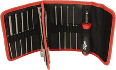 Wiha - 37 Piece, 1/4" Drive Screwdriver SoftFinish Handle Bit Set - #0 to #3 Phillips, 1/16 to 1/4" Hex, T8 to T30 Torx, #1, #2 & #3 Pozidriv, 2.5, 3, 4.5, 5.5 & 6mm Slotted - Exact Tooling