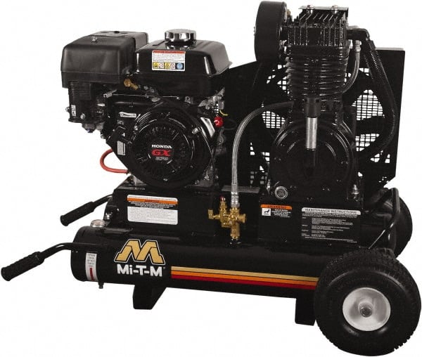 MI-T-M - 9.0 hp, 17.2 CFM, 175 Max psi, Two Stage Portable Fuel Air Compressor - Honda GX270 OHV Engine - Exact Tooling
