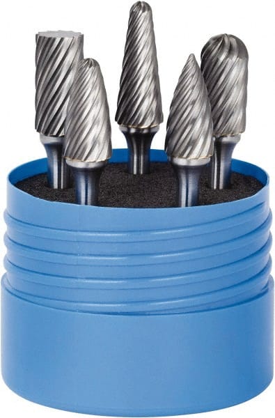 SGS Pro - 5 Piece, 1/4" Shank Burr Set - Tungsten Carbide, Multiple Head Shape - Exact Tooling