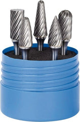 SGS Pro - 5 Piece, 1/4" Shank Burr Set - Tungsten Carbide, Multiple Head Shape - Exact Tooling