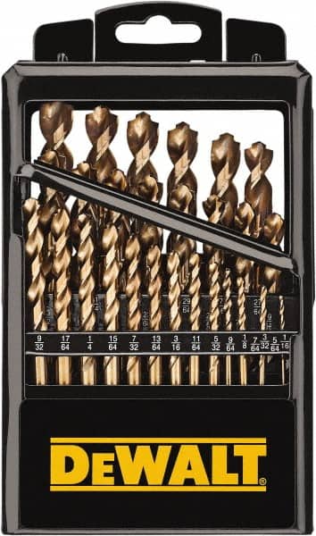 DeWALT - 1/16 to 1/2", 135° Point, Proprietary Finish, Cobalt Jobber Length Drill Bit Set - Exact Tooling