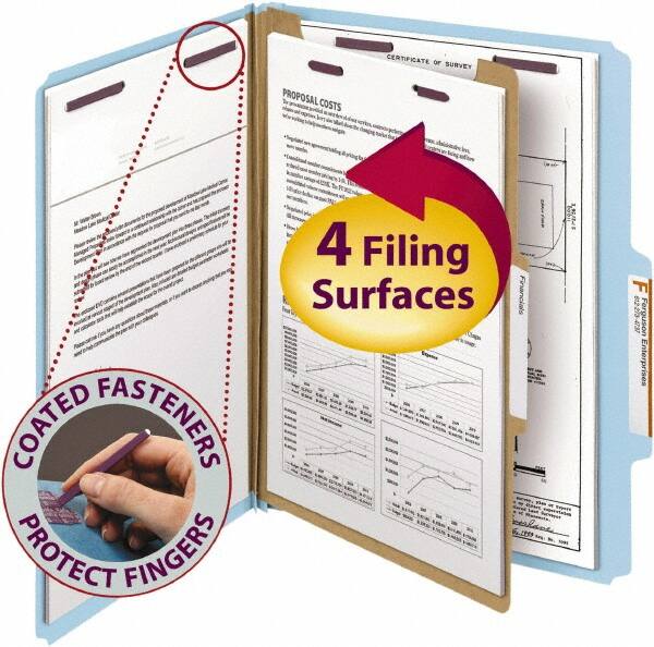 SMEAD - 8-1/2 x 11", Letter Size, Blue, Classification Folders with Top Tab Fastener - 23 Point Stock, Right of Center Tab Cut Location - Exact Tooling