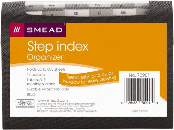 SMEAD - 8-1/2 x 11", Letter Size, Black, A-Z Indexed Expanding Files - 1/6 Tab Cut Location - Exact Tooling