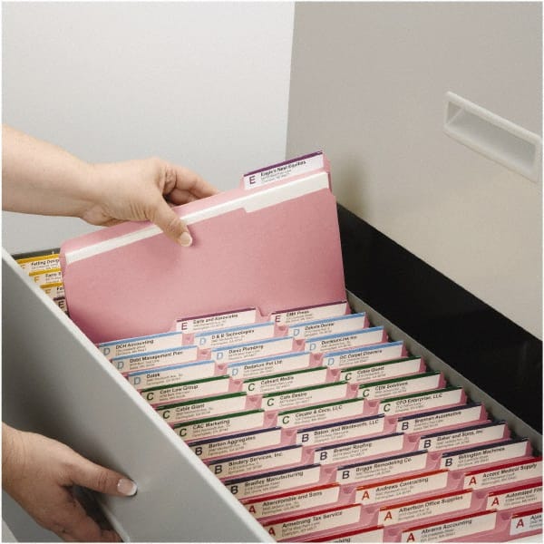 SMEAD - 8-1/2 x 11", Letter Size, Pink, File Folders with Top Tab - 11 Point Stock, 1/3 Tab Cut Location - Exact Tooling