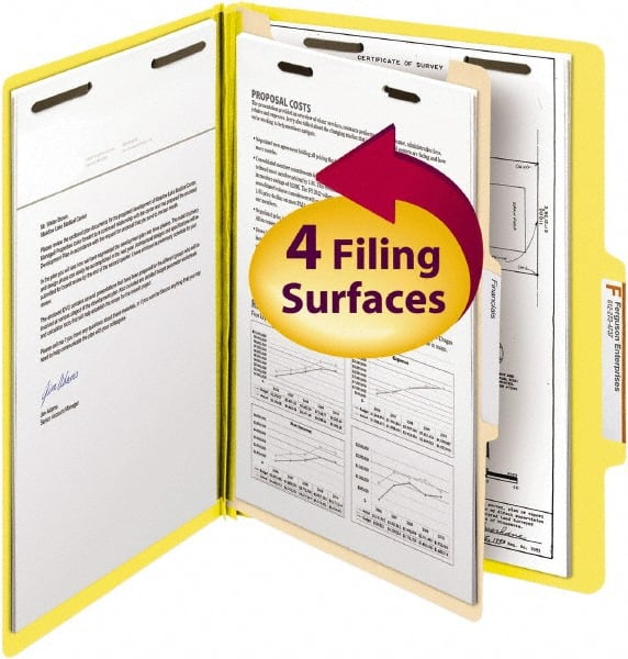 SMEAD - 8-1/2 x 11", Letter Size, Yellow, Classification Folders with Top Tab Fastener - 14 Point Stock, Right of Center Tab Cut Location - Exact Tooling