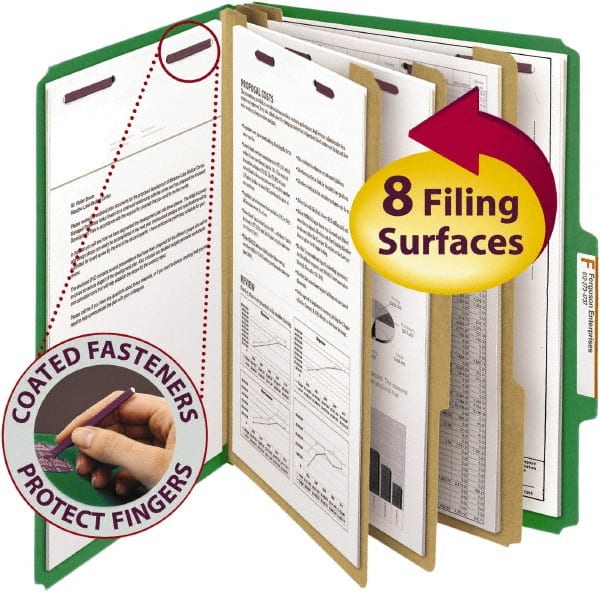 SMEAD - 8-1/2 x 11", Letter Size, Green, Classification Folders with Top Tab Fastener - 23 Point Stock, 2/5 Tab Cut Location - Exact Tooling