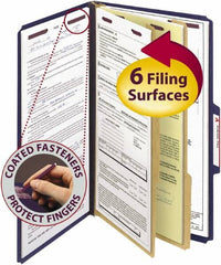 SMEAD - 8-1/2 x 14", Legal, Dark Blue, Classification Folders with Top Tab Fastener - 23 Point Stock, Right of Center Tab Cut Location - Exact Tooling