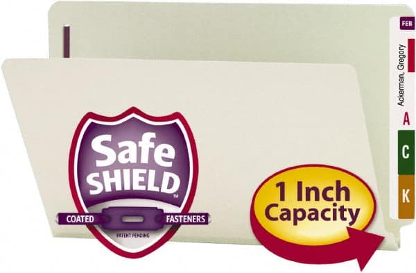 SMEAD - 8-1/2 x 14", Legal, Gray-Green, Expansion Folders - 25 Point Stock, Straight Tab Cut Location - Exact Tooling