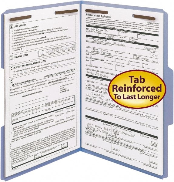 SMEAD - 8-1/2 x 14", Legal, Blue, File Folders with Top Tab - 11 Point Stock, 1/3 Tab Cut Location - Exact Tooling