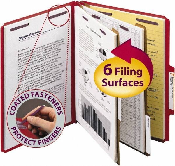 SMEAD - 8-1/2 x 11", Letter Size, Bright Red, Classification Folders with Top Tab Fastener - 23 Point Stock, Right of Center Tab Cut Location - Exact Tooling