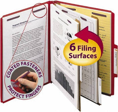 SMEAD - 8-1/2 x 11", Letter Size, Bright Red, Classification Folders with Top Tab Fastener - 23 Point Stock, Right of Center Tab Cut Location - Exact Tooling