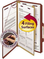 SMEAD - 8-1/2 x 14", Legal, Red, Classification Folders with Top Tab Fastener - 25 Point Stock, Right of Center Tab Cut Location - Exact Tooling