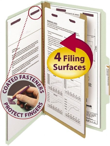 SMEAD - 8-1/2 x 14", Legal, Gray/Green, Classification Folders with Top Tab Fastener - 25 Point Stock, Right of Center Tab Cut Location - Exact Tooling
