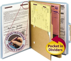 SMEAD - 8-1/2 x 11", Letter Size, Blue, Classification Folders with Top Tab Fastener - 23 Point Stock, Right of Center Tab Cut Location - Exact Tooling