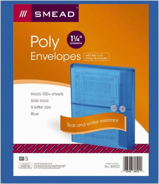 SMEAD - 8-1/2 x 11", Letter Size, Transparent Blue, Poly String & Button Envelope - Exact Tooling