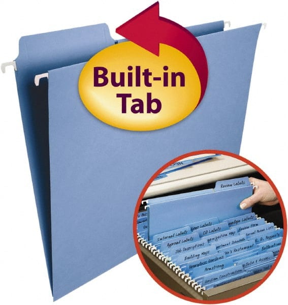 SMEAD - 8-1/2 x 11", Letter Size, Blue, Hanging File Folder - 11 Point Stock, 1/3 Tab Cut Location - Exact Tooling
