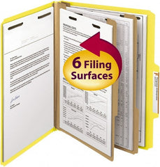 SMEAD - 8-1/2 x 11", Letter Size, Yellow, Classification Folders with Top Tab Fastener - 14 Point Stock, Right of Center Tab Cut Location - Exact Tooling
