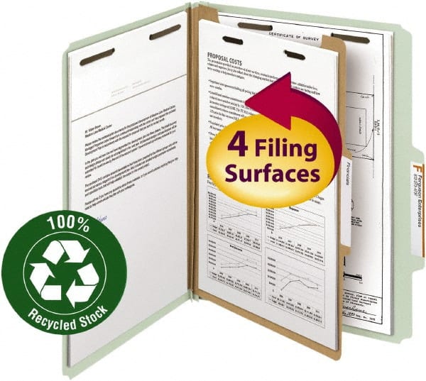 SMEAD - 8-1/2 x 11", Letter Size, Gray/Green, Classification Folders with Top Tab Fastener - 25 Point Stock, 2/5 Tab Cut Location - Exact Tooling
