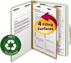 SMEAD - 8-1/2 x 11", Letter Size, Gray/Green, Classification Folders with Top Tab Fastener - 25 Point Stock, 2/5 Tab Cut Location - Exact Tooling