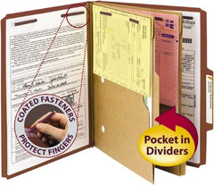 SMEAD - 8-1/2 x 11", Letter Size, Red, Classification Folders with Top Tab Fastener - 25 Point Stock, Right of Center Tab Cut Location - Exact Tooling