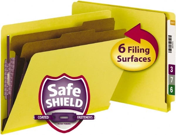 SMEAD - 8-1/2 x 11", Letter Size, Yellow, Classification Folders with End Tab Fastener - 23 Point Stock, Straight Tab Cut Location - Exact Tooling