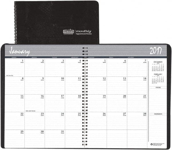 House of Doolittle - 12 Sheet, 8-1/2 x 11", Monthly Planner - Black - Exact Tooling