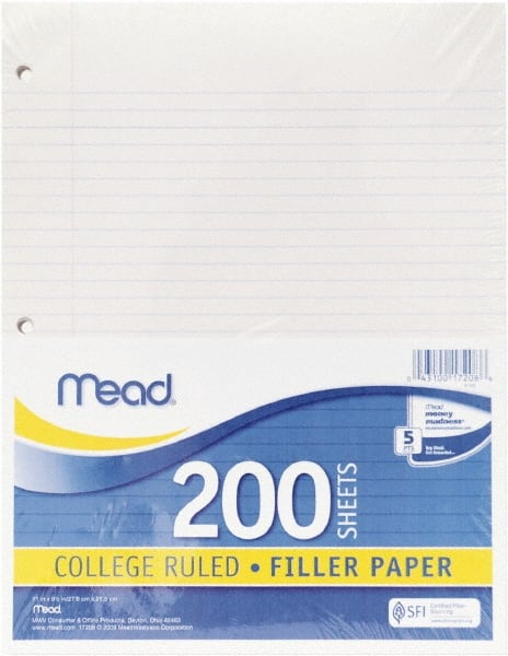 Mead - 200 Sheet, 8-1/2 x 11", College Ruled Filler Paper - White - Exact Tooling