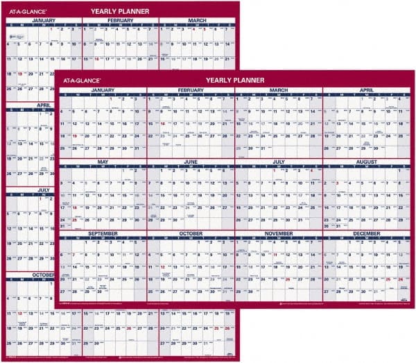 AT-A-GLANCE - 1 Sheet, 24 x 36", Wall Calendar - Blue & Red - Exact Tooling