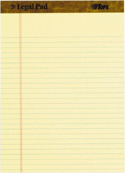 TOPS - 50 Sheet, 8-1/2 x 11-3/4", Legal Pad - Canary - Exact Tooling