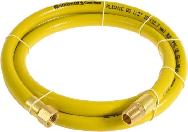 Continental ContiTech - 1/2" ID x 0.78" OD 75' Long Multipurpose Air Hose - MNPT x FNPT Ends, 300 Working psi, -10 to 158°F, 1/2" Fitting, Yellow - Exact Tooling