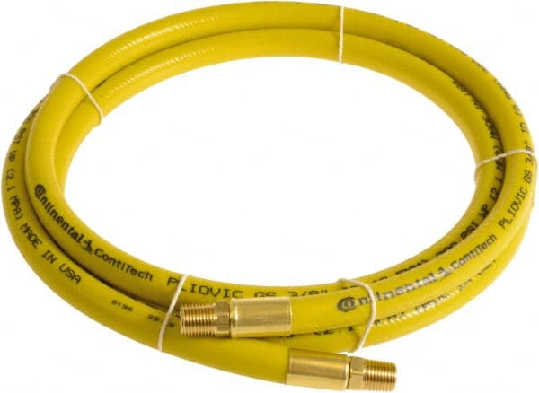 Continental ContiTech - 3/8" ID x 0.6" OD 3' Long Multipurpose Air Hose - MNPT x MNPT Ends, 300 Working psi, -10 to 158°F, 1/4" Fitting, Yellow - Exact Tooling