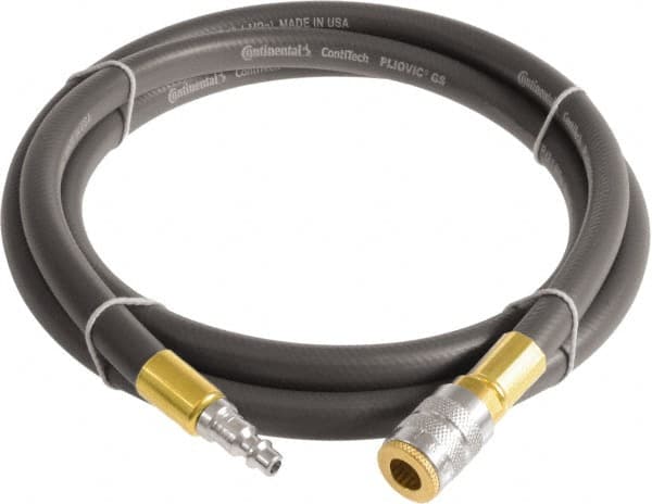 Continental ContiTech - 3/4" ID x 1.11" OD 50' Long Multipurpose Air Hose - Industrial Interchange Safety Coupler x Male Plug Ends, 250 Working psi, -10 to 158°F, 3/4" Fitting, Gray - Exact Tooling