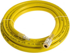 Continental ContiTech - 3/8" ID x 0.6" OD 15' Long Multipurpose Air Hose - Industrial Interchange Safety Coupler x Male Plug Ends, 300 Working psi, -10 to 158°F, 1/4" Fitting, Yellow - Exact Tooling