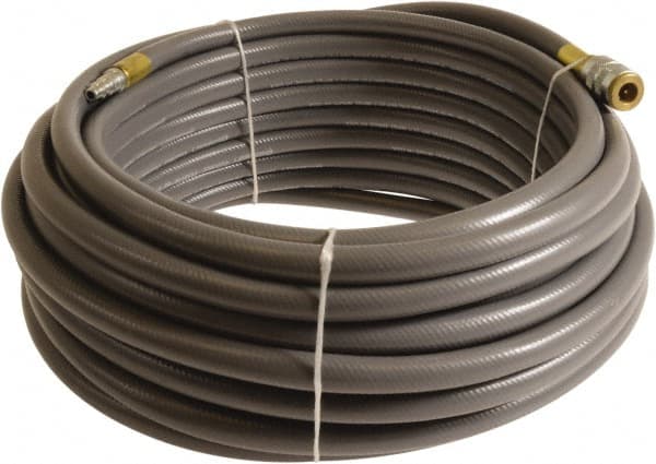 Continental ContiTech - 1/2" ID x 0.78" OD 15' Long Multipurpose Air Hose - Industrial Interchange Safety Coupler x Male Plug Ends, 300 Working psi, -10 to 158°F, 1/2" Fitting, Gray - Exact Tooling
