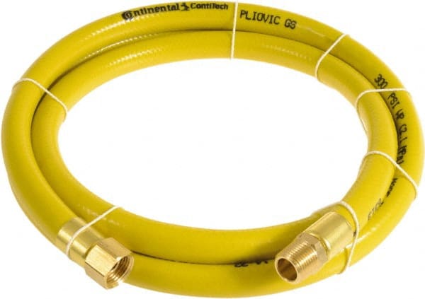 Continental ContiTech - 1/4" ID x 0.45" OD 50' Long Multipurpose Air Hose - MNPT x FNPT Ends, 300 Working psi, -10 to 158°F, 1/4" Fitting, Yellow - Exact Tooling