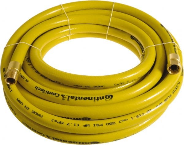 Continental ContiTech - 3/4" ID x 1.11" OD 50' Long Multipurpose Air Hose - MNPT x FNPT Ends, 250 Working psi, -10 to 158°F, 3/4" Fitting, Yellow - Exact Tooling