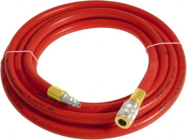 Continental ContiTech - 3/4" ID x 1.11" OD 3' Long Multipurpose Air Hose - Industrial Interchange Safety Coupler x Male Plug Ends, 250 Working psi, -10 to 158°F, 3/4" Fitting, Red - Exact Tooling