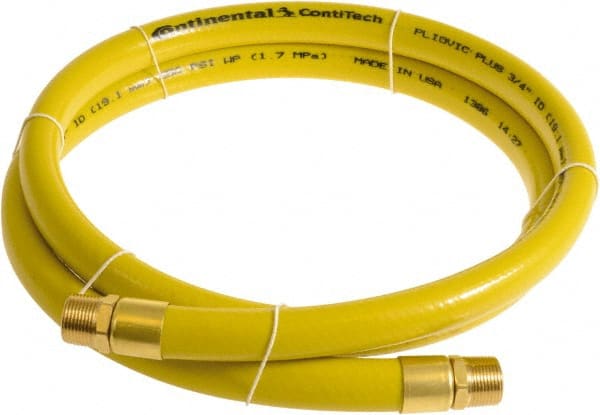 Continental ContiTech - 1" ID x 1.38" OD 5' Long Multipurpose Air Hose - MNPT x MNPT Ends, 250 Working psi, -10 to 158°F, 1" Fitting, Yellow - Exact Tooling
