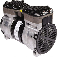 Gast - 1/2 hp, 4.8 CFM, 125 Max psi Piston Vacuum & Compressor Pump - 29.5 Hg/In, 115 to 240/60 & 110 to 240/50 Volt, 9.53" Long x 5" Wide x 7.08" High - Exact Tooling