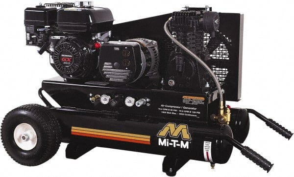 MI-T-M - 6.5 hp, 10.9 CFM, 125 Max psi, Air Compressor/Generator Combo Unit Portable Fuel Air Compressor - Honda GX200 OHV Engine, 12.4 CFM - Exact Tooling