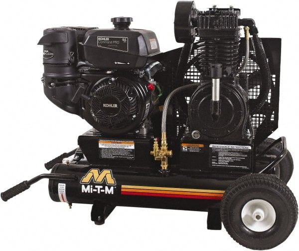 MI-T-M - 9.59 hp, 17.2 CFM, 175 Max psi, Two Stage Portable Fuel Air Compressor - Kohler CH395 OHV Engine - Exact Tooling