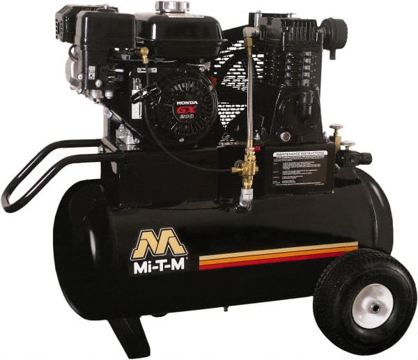 MI-T-M - 6.5 hp, 13.9 CFM, 90 Max psi, Single Stage Portable Fuel Air Compressor - Honda GX200 OHV Engine - Exact Tooling