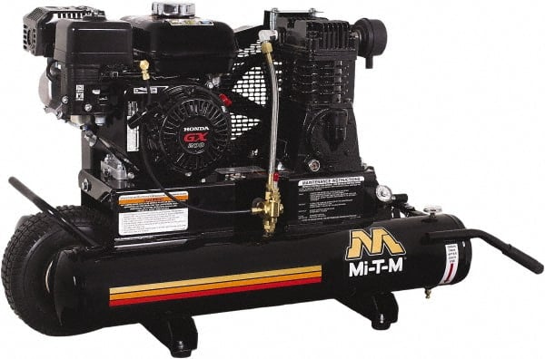 MI-T-M - 6.5 hp, 13.9 CFM, 90 Max psi, Single Stage Portable Fuel Air Compressor - Honda GX200 OHV Engine - Exact Tooling