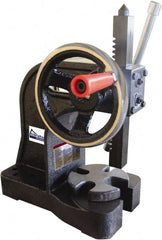 Gibraltar - 1" Ram, 4" Throat Depth, 1 Ton Manual Arbor Press - 6" Max Work Height x 7" Max Work Width, Single Leverage, 20:1 Leverage Ratio, 4-1/4" Base Width x 5-3/4" Base Depth - Exact Tooling