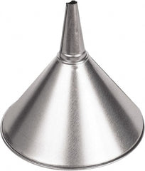 Funnel King - 2 Qt Capacity Galvanized Steel Funnel - 8-3/8" Mouth OD, 1/2" Tip OD, 3-1/8" Straight Spout, Silver - Exact Tooling