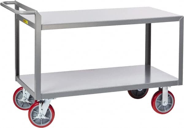 Little Giant - 3,600 Lb Capacity, 30" Wide x 54" Long x 36" High Shelf Cart - 2 Shelf, Steel, 2 Rigid/2 Swivel Casters - Exact Tooling