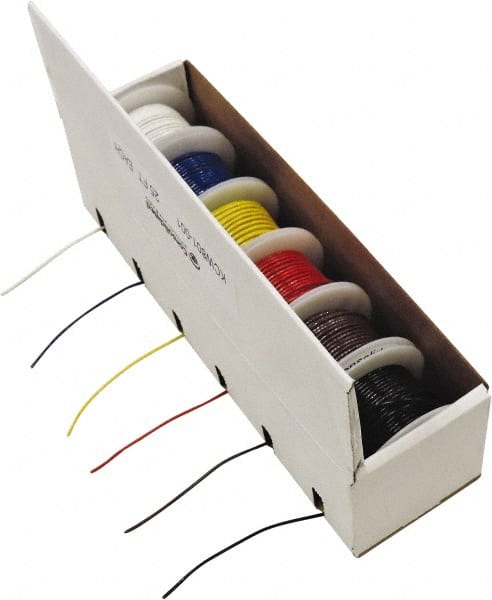 Made in USA - 26 AWG, 1 Strand, 25' OAL, Tinned Copper Hook Up Wire - Black, White, Red, Green, Blue & Yellow PVC Jacket - Exact Tooling