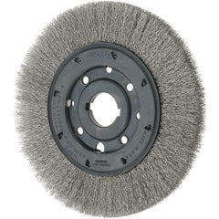 Osborn - 8" OD, 1-1/4" Arbor Hole, Crimped Stainless Steel Wheel Brush - 3/4" Face Width, 1-1/2" Trim Length, 0.01" Filament Diam, 4,500 RPM - Exact Tooling
