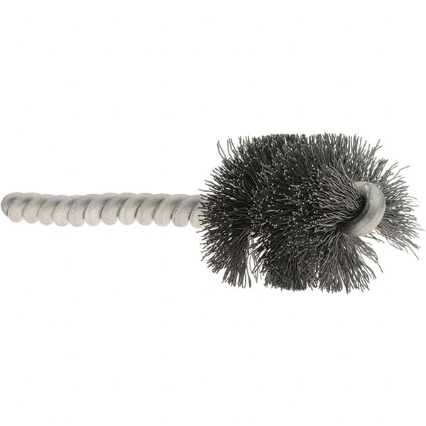 Osborn - 1" Diam Helical Steel Tube Brush - Single Spiral, 0.008" Filament Diam, 1" Brush Length, 3-1/2" OAL, 1/4" Diam Stainless Steel Shank - Exact Tooling